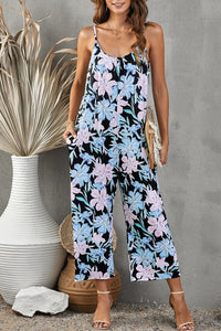 Botanical Print Spaghetti Strap Cropped Jumpsuit