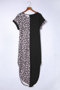 Leopard Color Block Split Dress