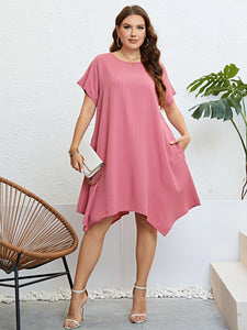 Plus Size Round Neck Handkerchief Hem Dress