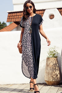 Leopard Color Block Split Dress