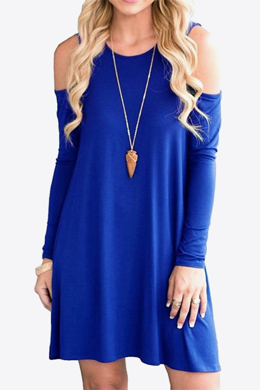 Cold-Shoulder Long Sleeve Round Neck Dress